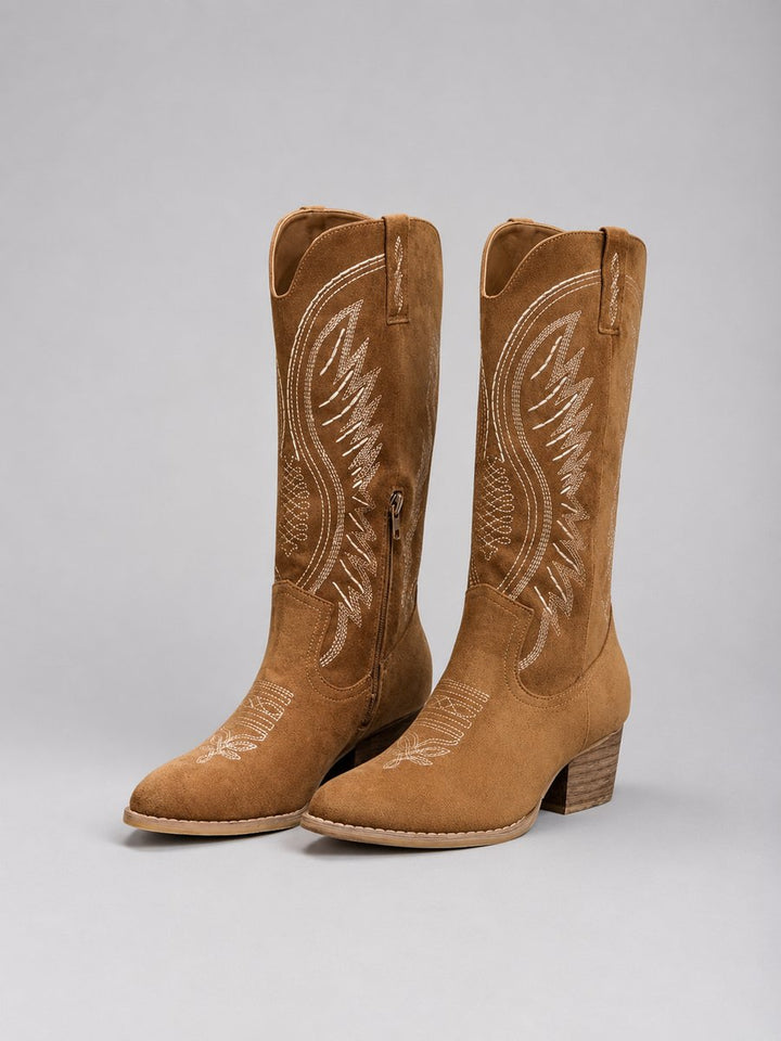 Damen Stiefel Blockabsatz Bestickte Westernstiefeletten