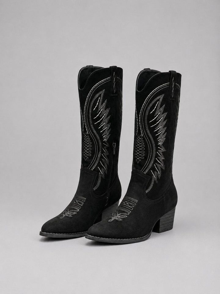 Damen Stiefel Blockabsatz Bestickte Westernstiefeletten