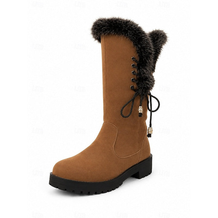 Damen Winterstiefel Kniehoch Kunstfell Blockabsatz Winterschuhe